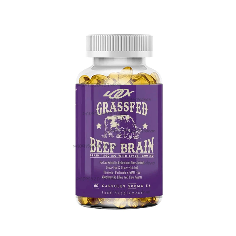 Grass fed beef brain supplement containing beef liver, whole food brain support liver health capsules, 60 vegetarian capsules