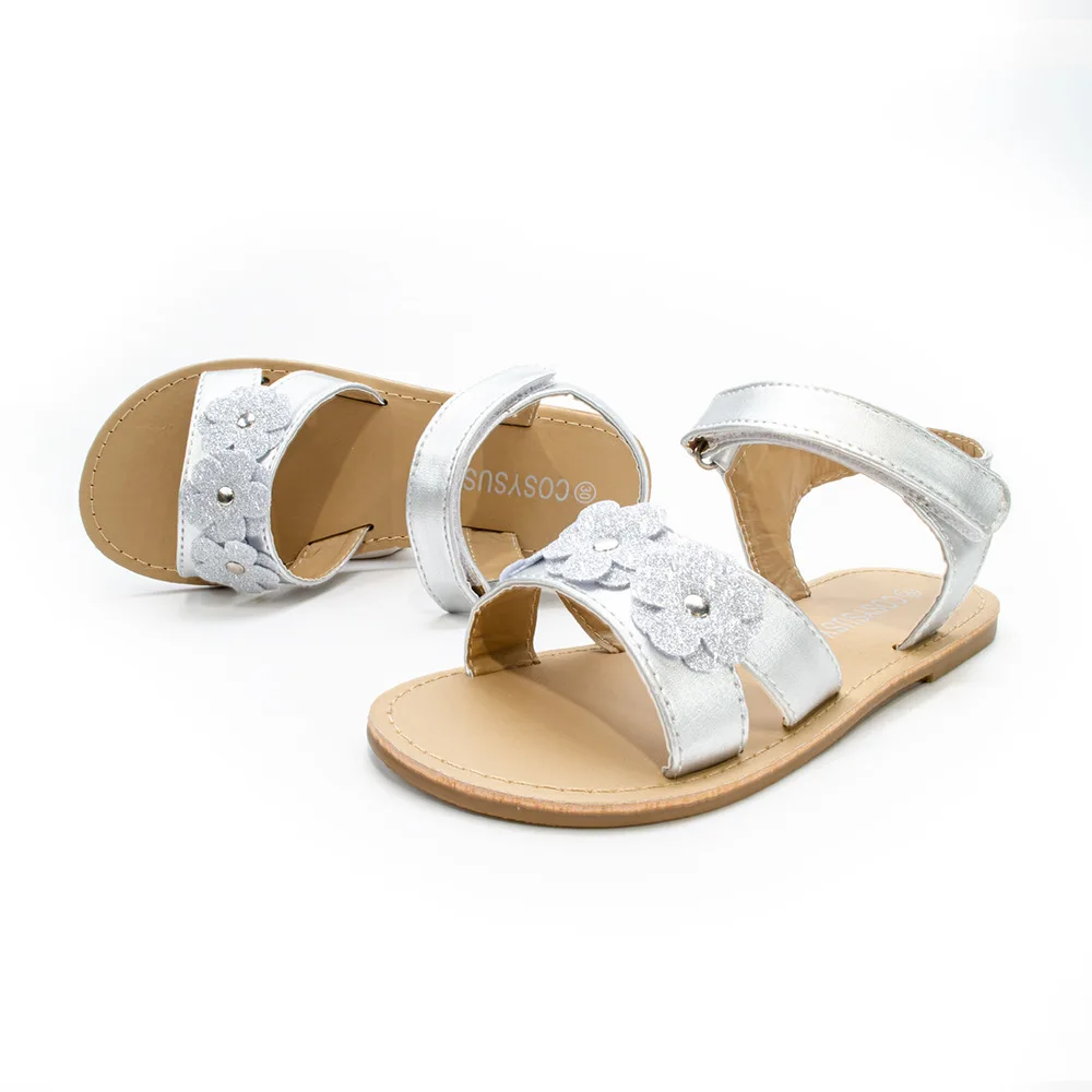 Girls Sandals Cute Kids Shoes Flowers Shine Platform Shoes Versatile Open-toe Children Casual Shoes Simple European and American