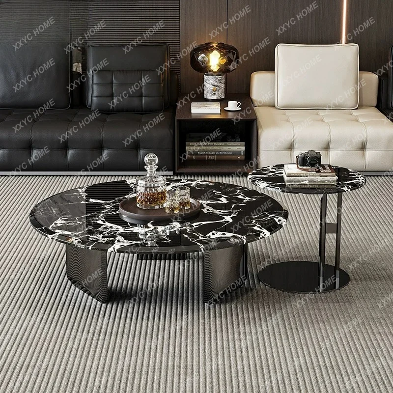 Minimalist natural luxury stone coffee table, high-end sense of size, round combination household living room marble