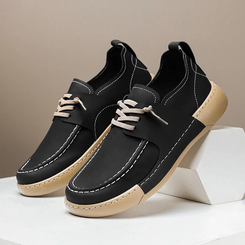 New Design Black Sneaker Man 2025 Low Top Leather Men's Casual Shoes Outdoor Anti-Slip Male Platform Sneakers zapatillas hombre