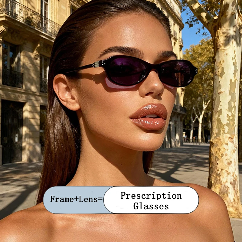 

New Fashion Brand Design Narrow Polygon Frame Women Sunglasses Photochromic Anti Blue Light Prescription Astigmatism Eyeglasses