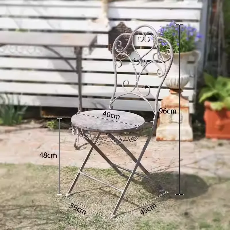 Vintage Wrought Iron Garden Bistro Table Set, Distressed French Patio Furniture, Round Table Chair Console Plant Display