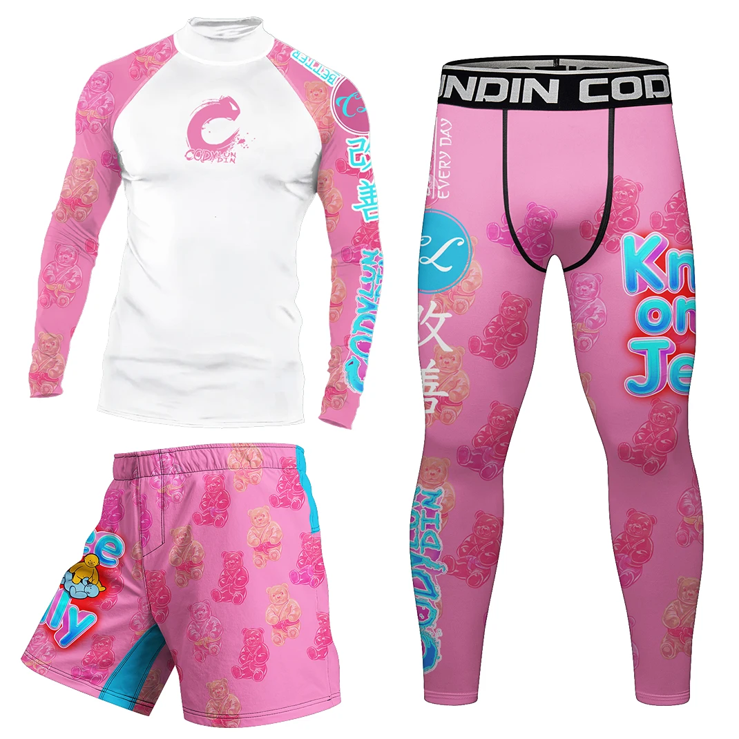 Mock Neck Hot MMA No Gi Rashguard Jiu Jitsu T-shirt+Pants Boxing Jerseys Set BJJ Muay Thai Shorts Compression Legging Sportsuit