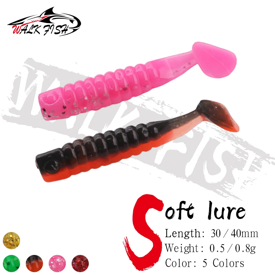 WALK FISH 10PCS 3cm 4cm Weiche Wurm Wobbler Mini Angeln Weiche Köder Gummi Weiche Köder Künstliche köder Bass Silikon Fisch