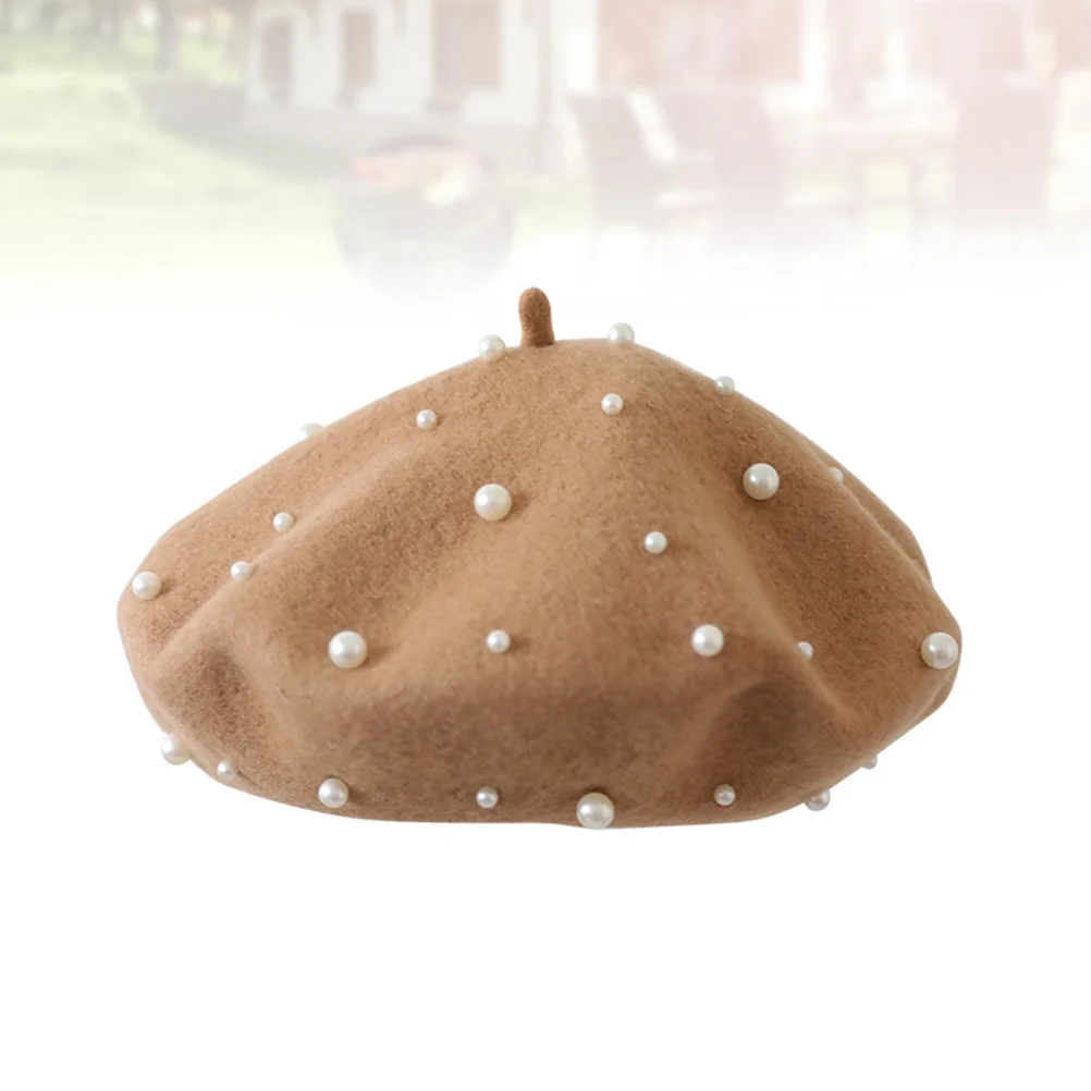 

Wool Pearl Beret Hat Camel Color Warm Winter Hat for Lightweight Portable Elegant Fashion Beret Women Headwear