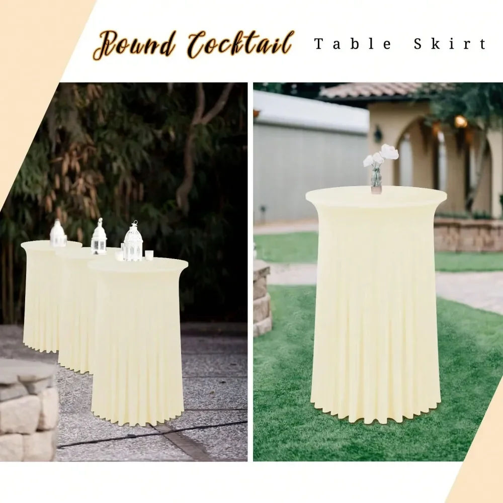 

6 Packs 32 X 43 Round Cocktail Table Skirt,Spandex Stretch Cocktail Tablecloth With Wavy Drapes, Spandex Fitted High Top Table