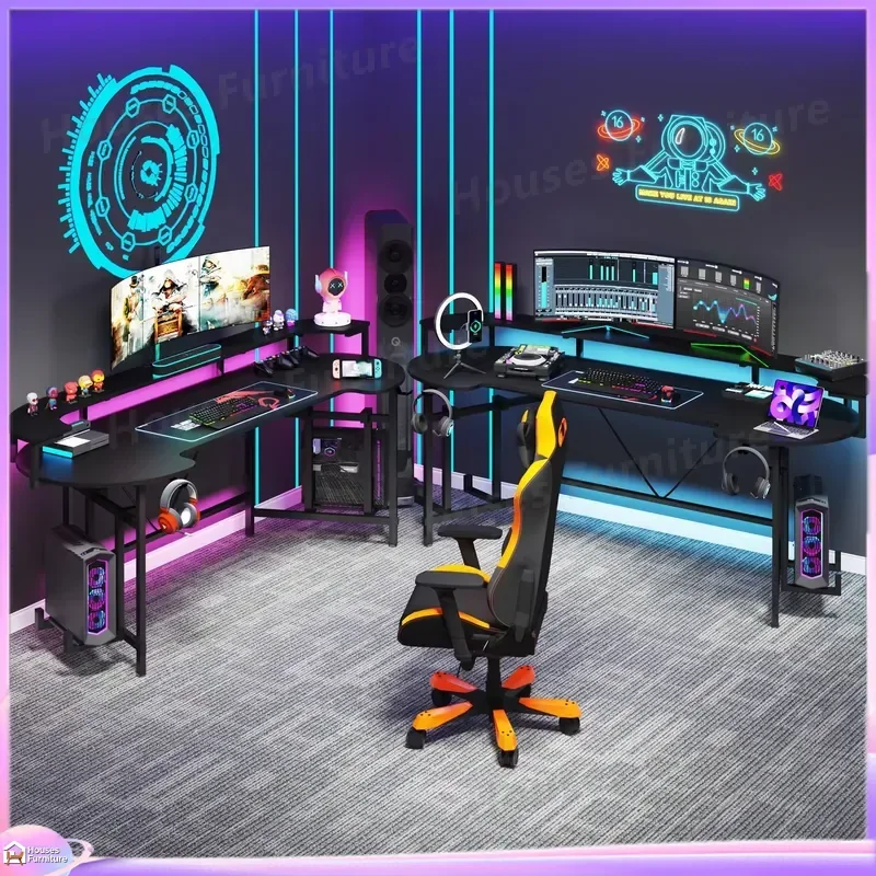 Modern LED Computer Desk for Gaming and Office Workstation Ergonomic Adjustable Height Sit Stand Desk with Cable Management