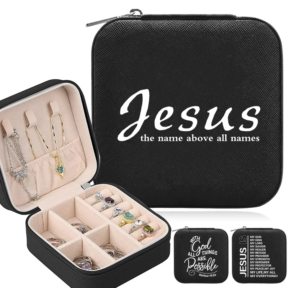 Mini Jewelry Storage Box Jesus Pattern Portable Home Travel Earrings Necklace Storage Case Ring Organizer Leather Display Case