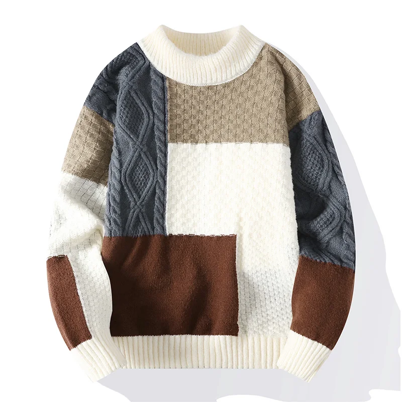 

Men's Sweater New Autumn Winter Color matching sweater men's long-sleeved pullover all-in-one casual sweater