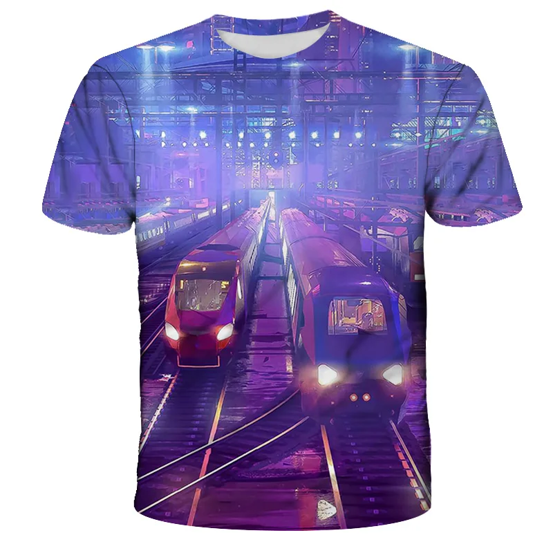 Vintage Train Engine 3d Printing Summer T-shirt Fashion Men's And Children's Casual Street Style