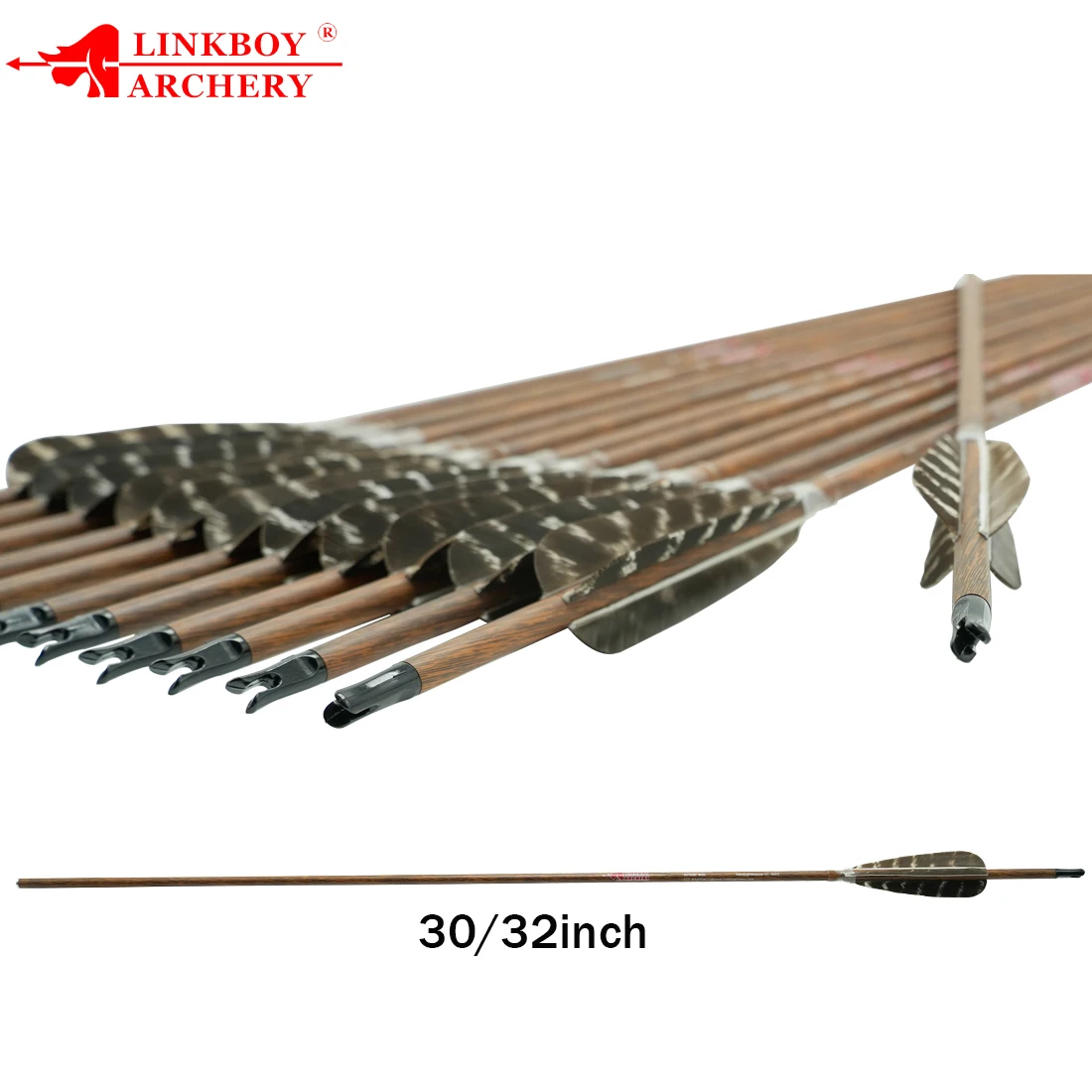 Linkboy Flechas de carbono con pluma pavo para caza en arco compuesto