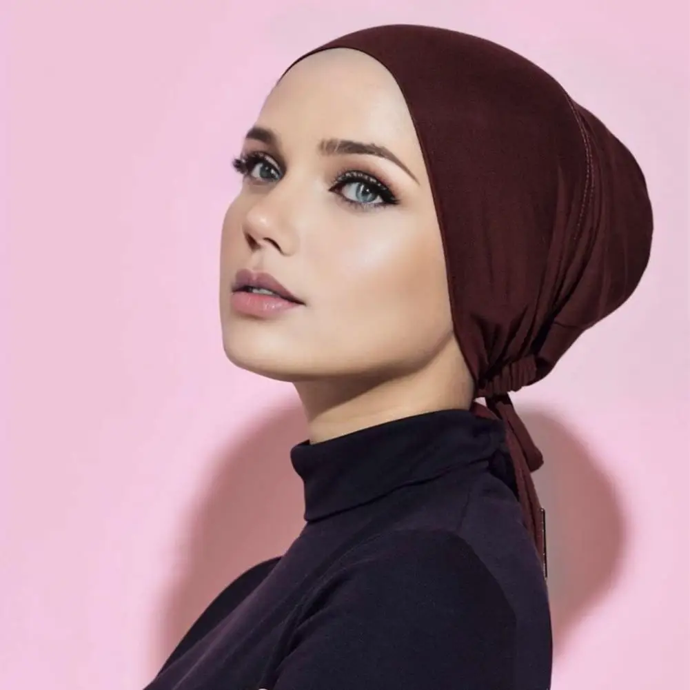Adjustable Headscarf Flexible Turban Hat Elegant Middle Eastern Women Turban Hat with Adjustable Elastic Strap Solid for Stylish