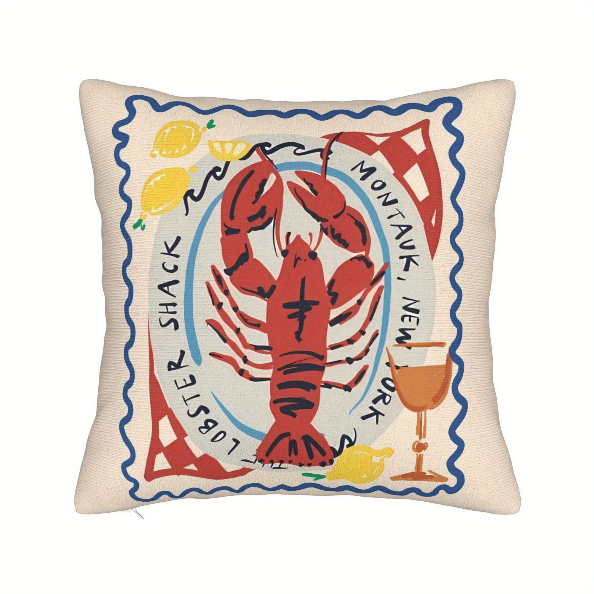 Double Sided Retro Lobster Art Decorative Throw Pillow Case Vintage Ocean Animal Cushion Cover for Sofa Living Room Home Decor