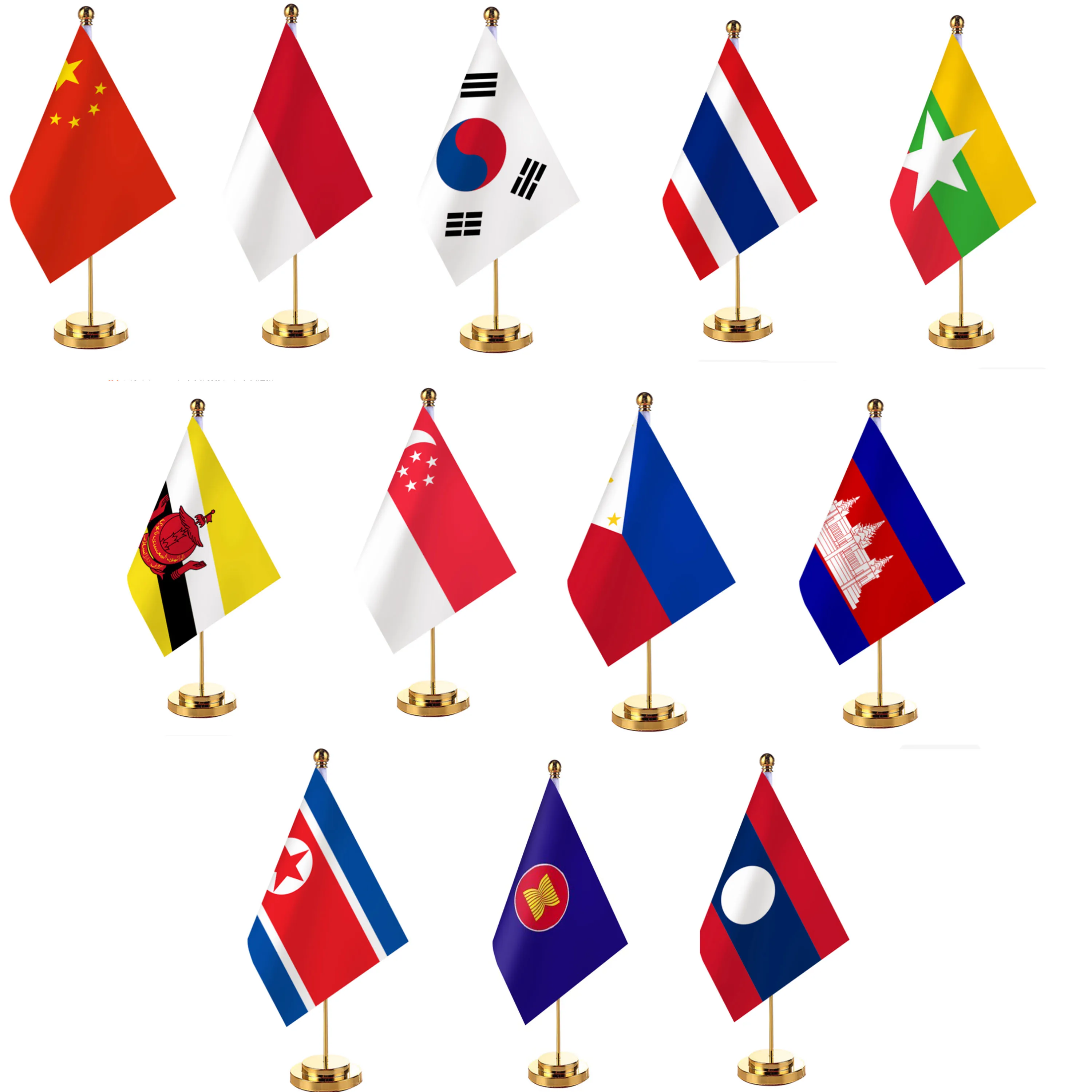 14x21cm Office Desk Flag Of Southeast Asian  Banner Polyester  ASEAN Gold Table Desk Flag