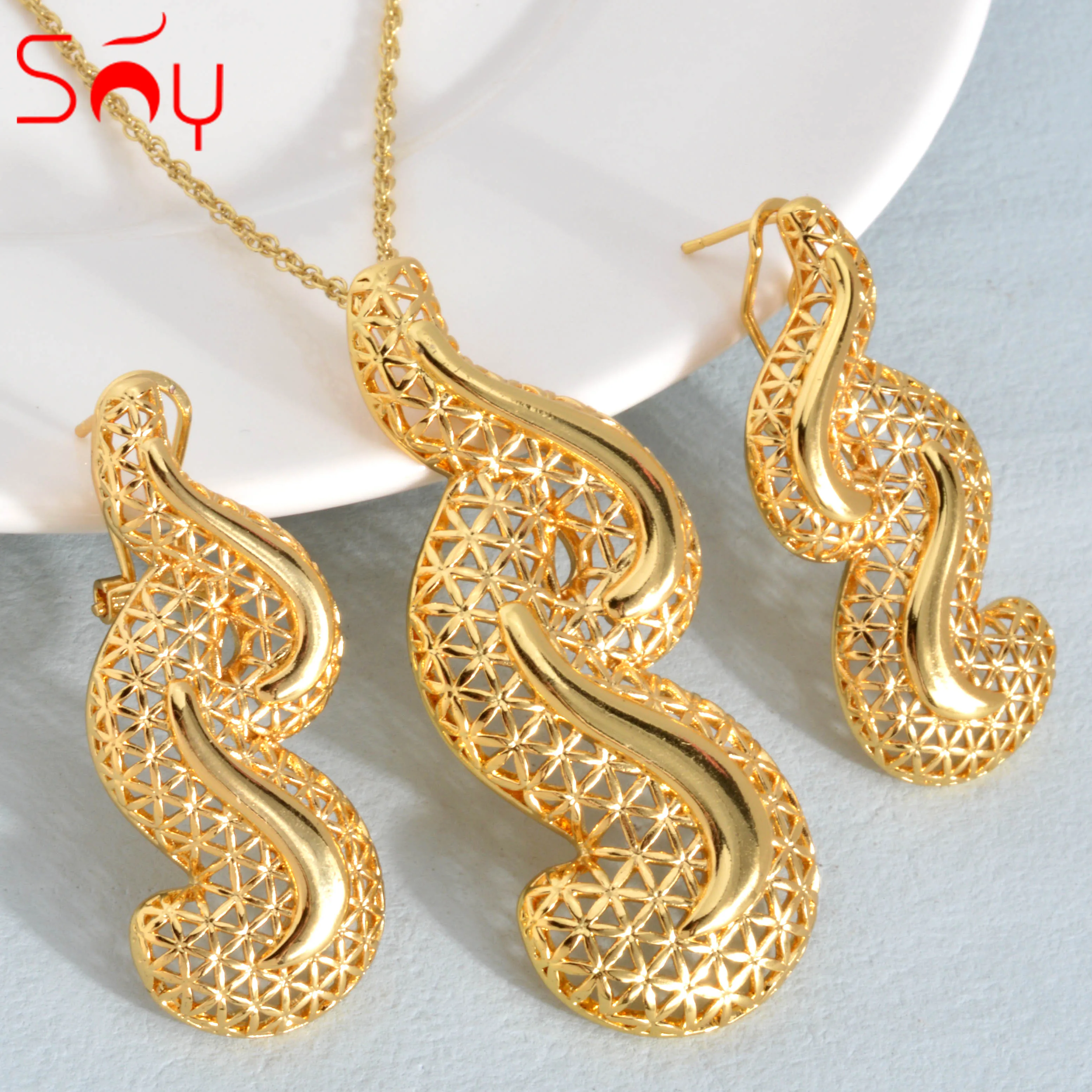 

Sunny Jewelry Sets Copper Earrings Pendent Necklace Geometric Luxury Dubai Bridal Wedding Party Anniversary Jewellery Wholesale