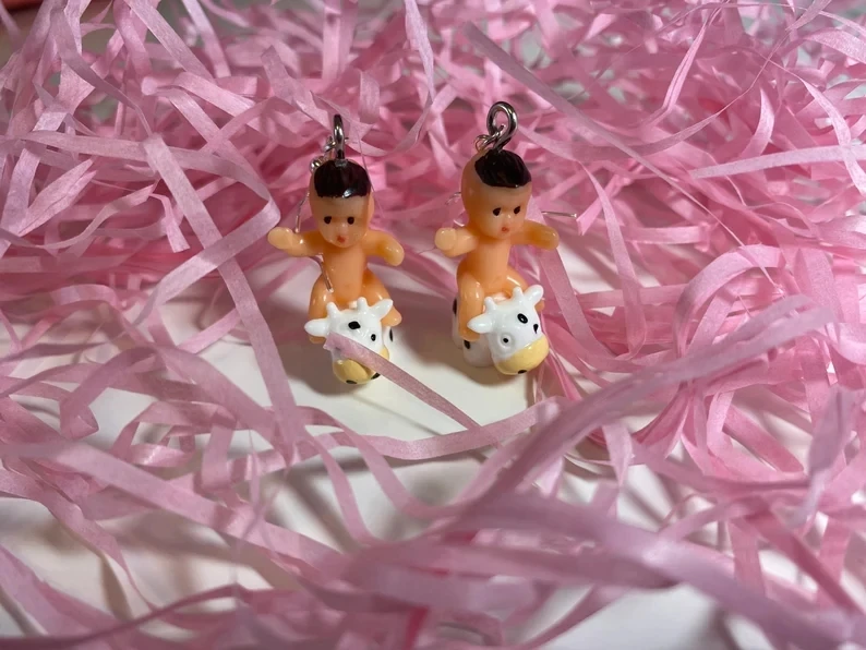 Baby Riding Cow Earrings Weird Quirky Weird but funky earrings accessory cute earrings women 2022 trending