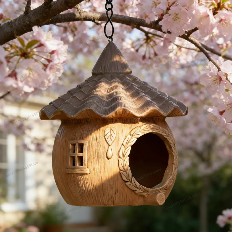For Bird house cage imitation solid wood creative wooden house pet nest comfortable sleeping nest decoration