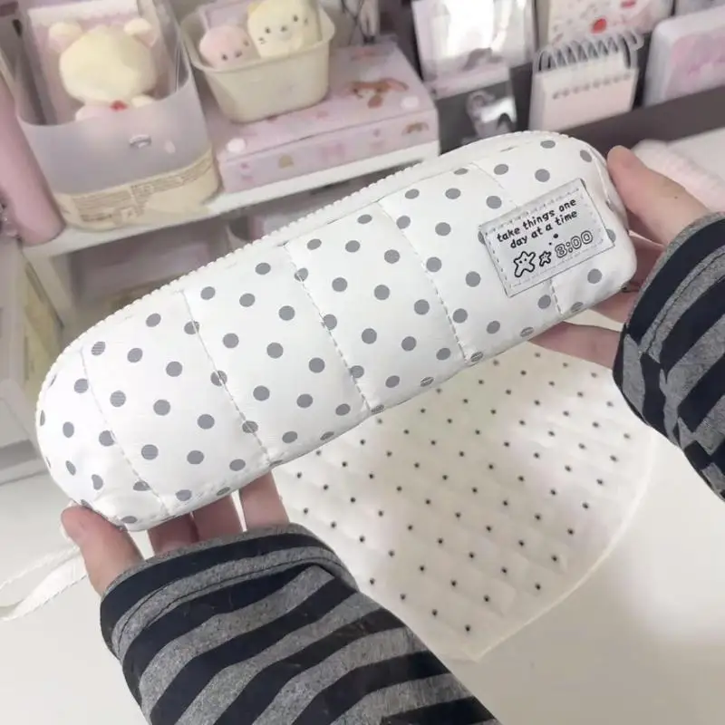 【B】Minimalist Polka Dot Design Pencil Case Large Capacity Portable Multi Functional Pen Bag Stationery Bag Student Gift