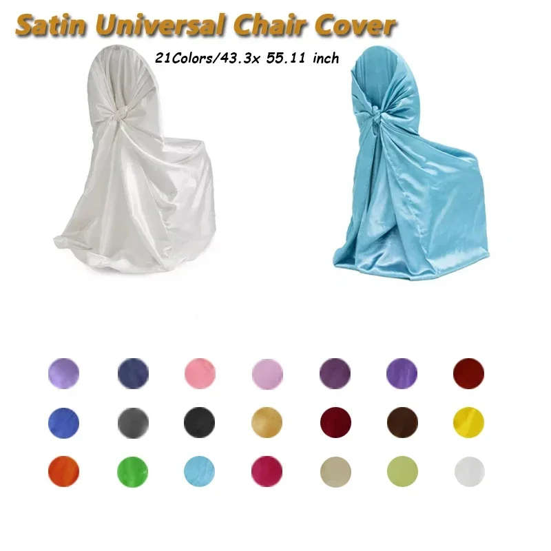 Chair Cover Dining Room Universal Self Tie Satin Chair Covers Chair Slipcover Satin Case for Chairs White Wedding Seat Cover