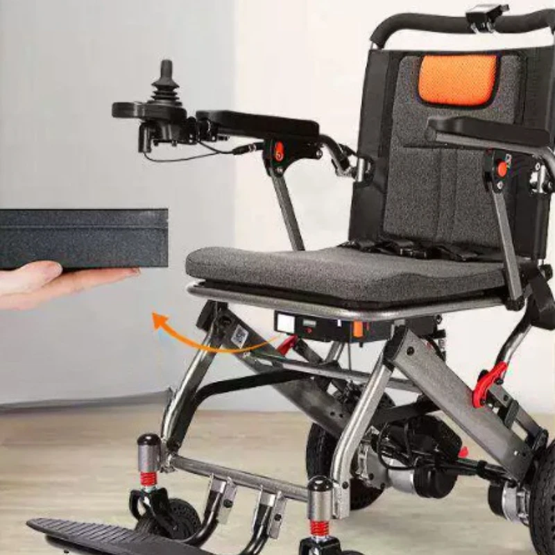 Lightweight Automatic Folding Electric Wheelchair, Shock Absorbing Portable Mobility Aid for Elderly & Disabled
