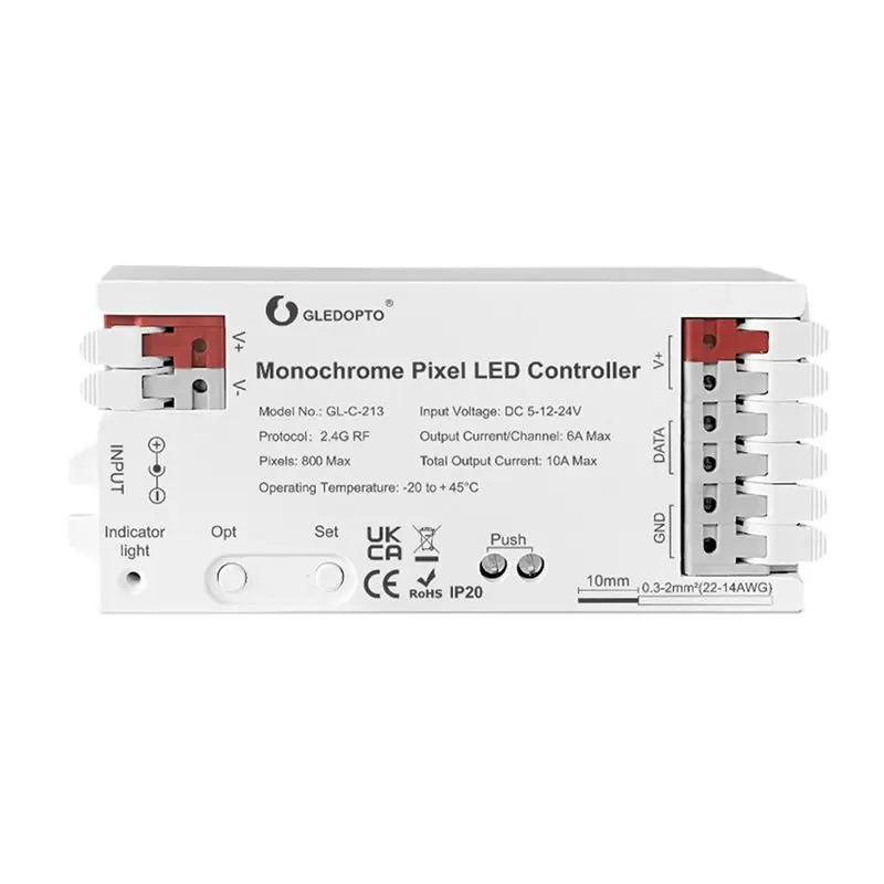 GLEDOPTO Monochrome Pixel LED Controller Brightness Light Strip RF Remote Controller With 7 Dynamic Effects