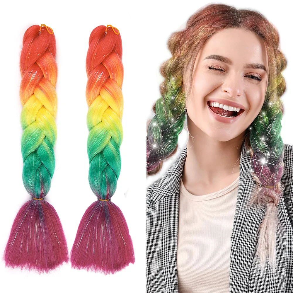 Synthetic Upgraded Ombre Braiding Hair with Hair Extension Tinsel Mashup Colorful Braiding 3 Tone for Women Hair Accessories