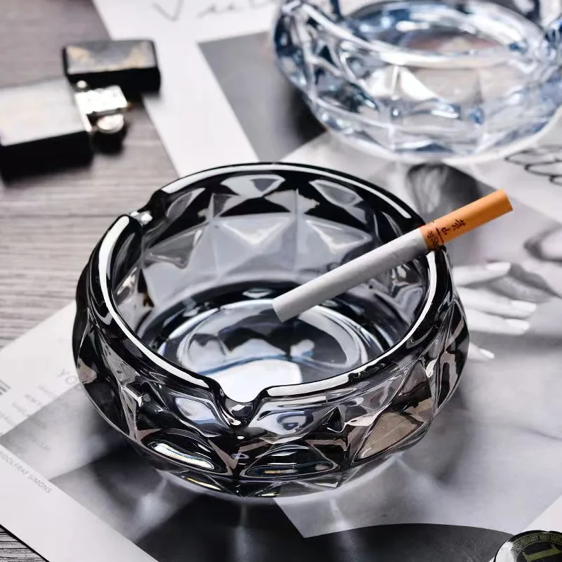 Large Light Luxury round Glass Ashtray Creative Personality Hotel Ktv Living Room Home Crystal Ashtray