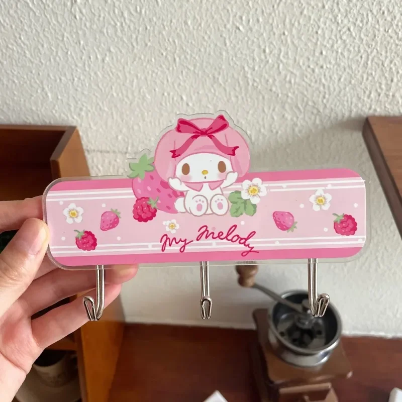 Kawaii sanrio multi fileira gancho cinnamoroll kuromi minha melodia bonito estudante quarto cozinha parede sem perfuração gancho presentes das meninas