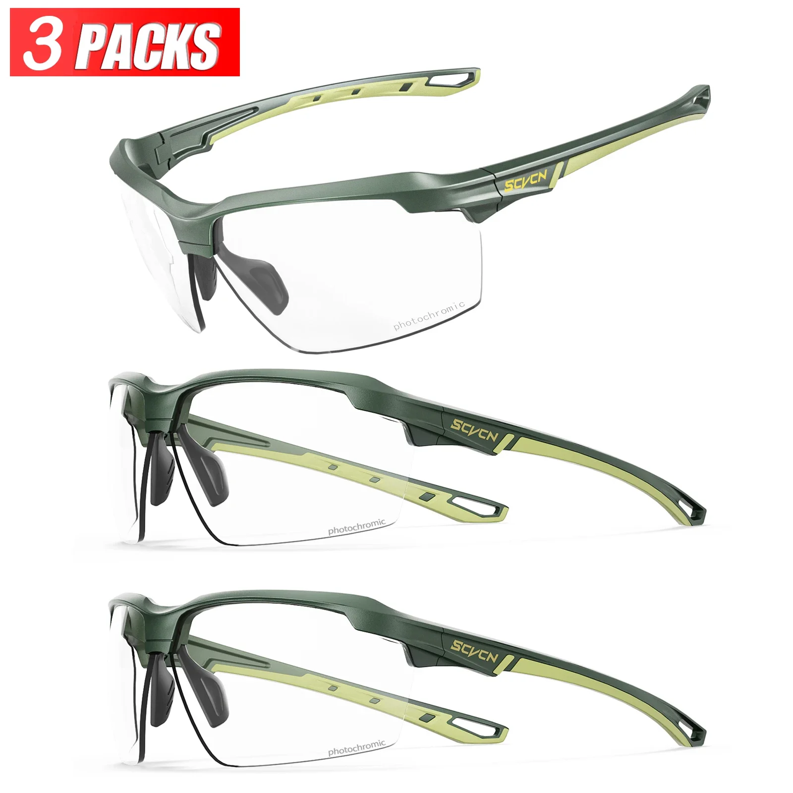 3PACKS SCVCN Meekleurende Fietsen Zonnebril Bril Fiets MTB Fiets Wandelen Golf UV400 Sportbril voor Mannen Vrouwen Baseball