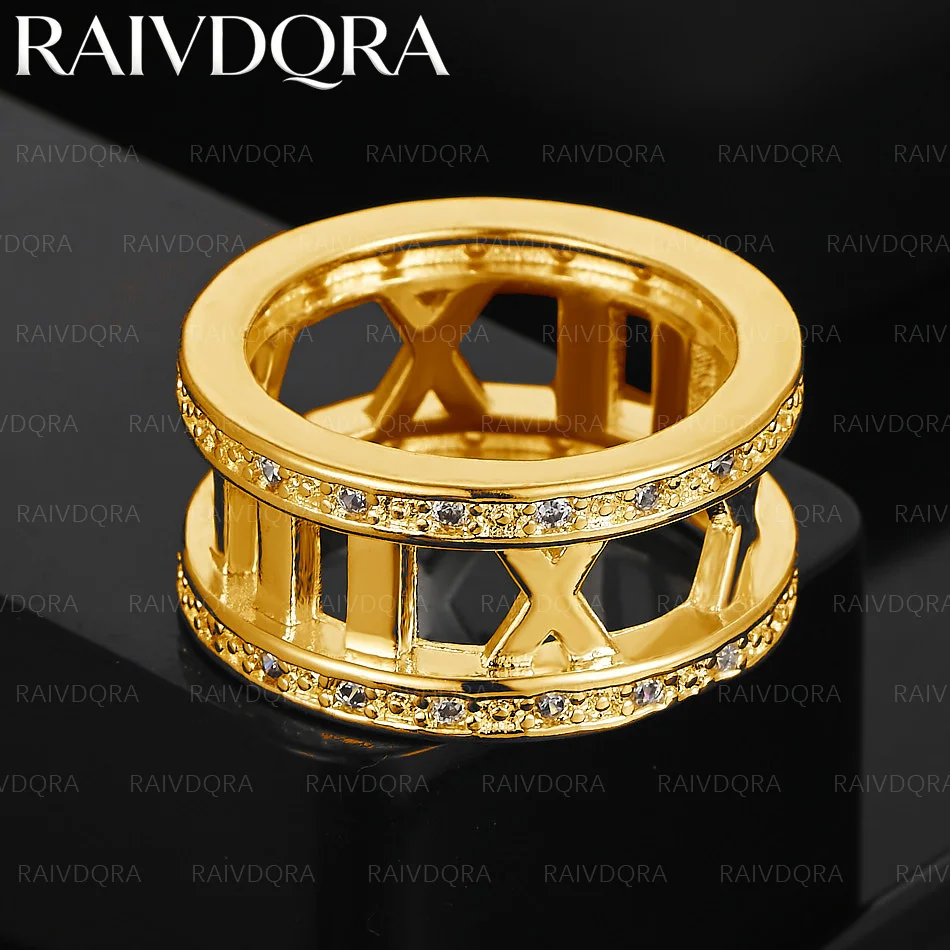 18K Gold Plated Zircon Roman Numerals Ring For Women Fashion Jewelry Vintage Grace Charm Noble Party Birthday Gifts