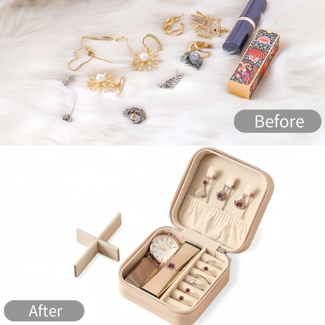 1pc PU Leather Travel Jewelry Box - Portable Organizer for Rings, Necklaces, Earrings & Bracelets, Pink.