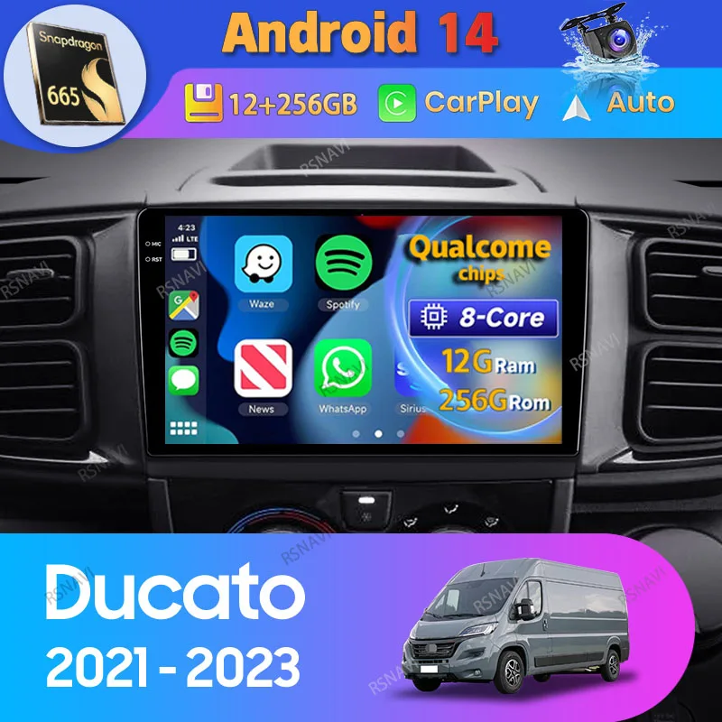 Android 14 Car Radio For Fiat Ducato Van L3H2 2021 2022 2023 Carplay Auto GPS Navigation DSP 360 Camera Stereo 2Din Video Player