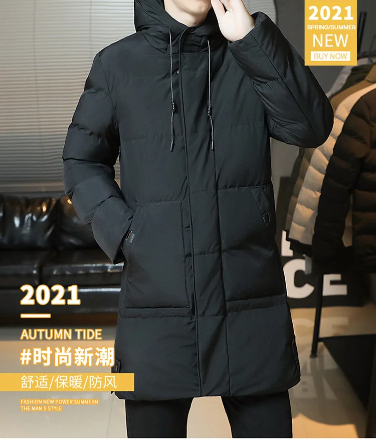 Autumn Winter Mid-Long Fleece Padded Jacket Men's Windproof Warm Coat
