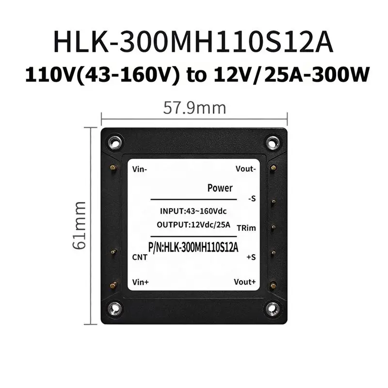 ABUH-HLK-300MH110S12A DC-DC Power Module 110V To 12V Isolated Regulated Single-Channel 4:1 Wide Input Converter Semi-Brick