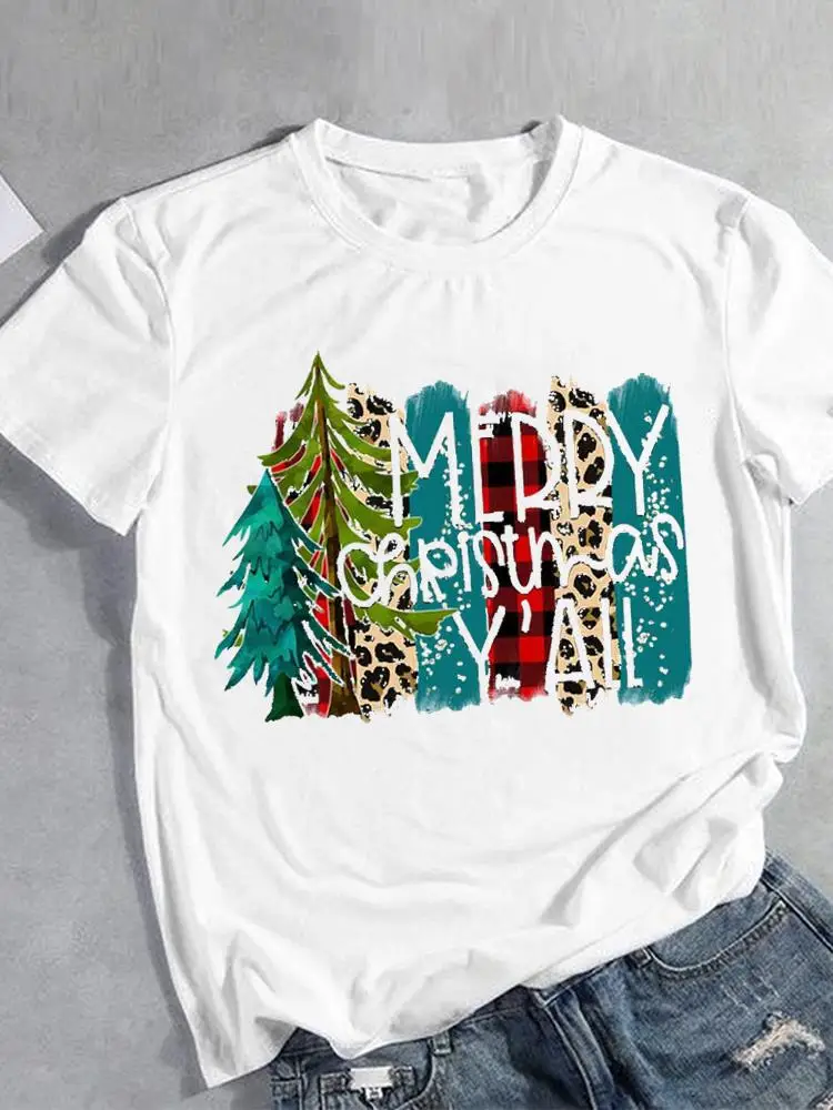 

Tee Print Lovely Season Tree Graphic Clothes Clothing Women Fashion Christmas New Year Holiday Short Sleeve T Female T-shirts