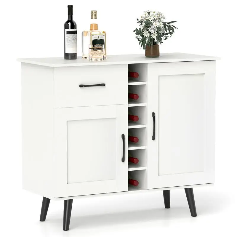 Modern Wine Bar Buffet Cabinet with 6-Bottle Wine Rack-White