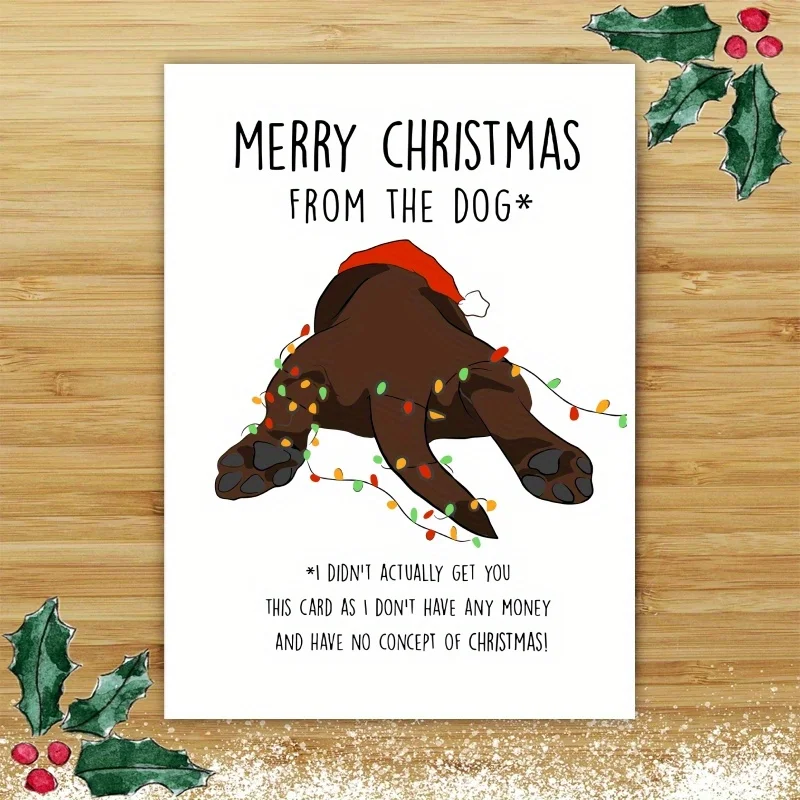 1pc, Happy Christmas Time Card, Merry Christmas Card, December Winter Christmas Greetings Card, Cute Dog Paw Christmas Card