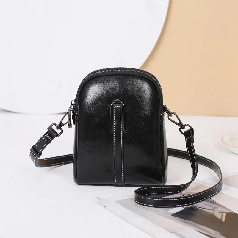 LOMANTINA Hot Sale Genuine Leather Oil Wax Cowhide Women Shoulder Strap Mobile Phone Bags Small Luxurious Simple Ladies Purses