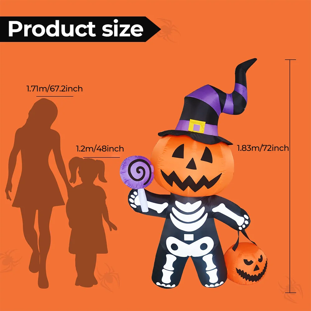 Scary 6 FT Halloween Inflatable Pumpkin Skull Body Outdoor Decorations Blow Up Yard Pumpkin for Garden Lawn Party Decoration