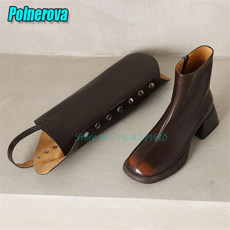 Retro Genuine Leather Two-Piece Pants Long Boots Fashion Square Toe Thick Heel Zipper Knee High Boots Autumn Winter Women Shoes