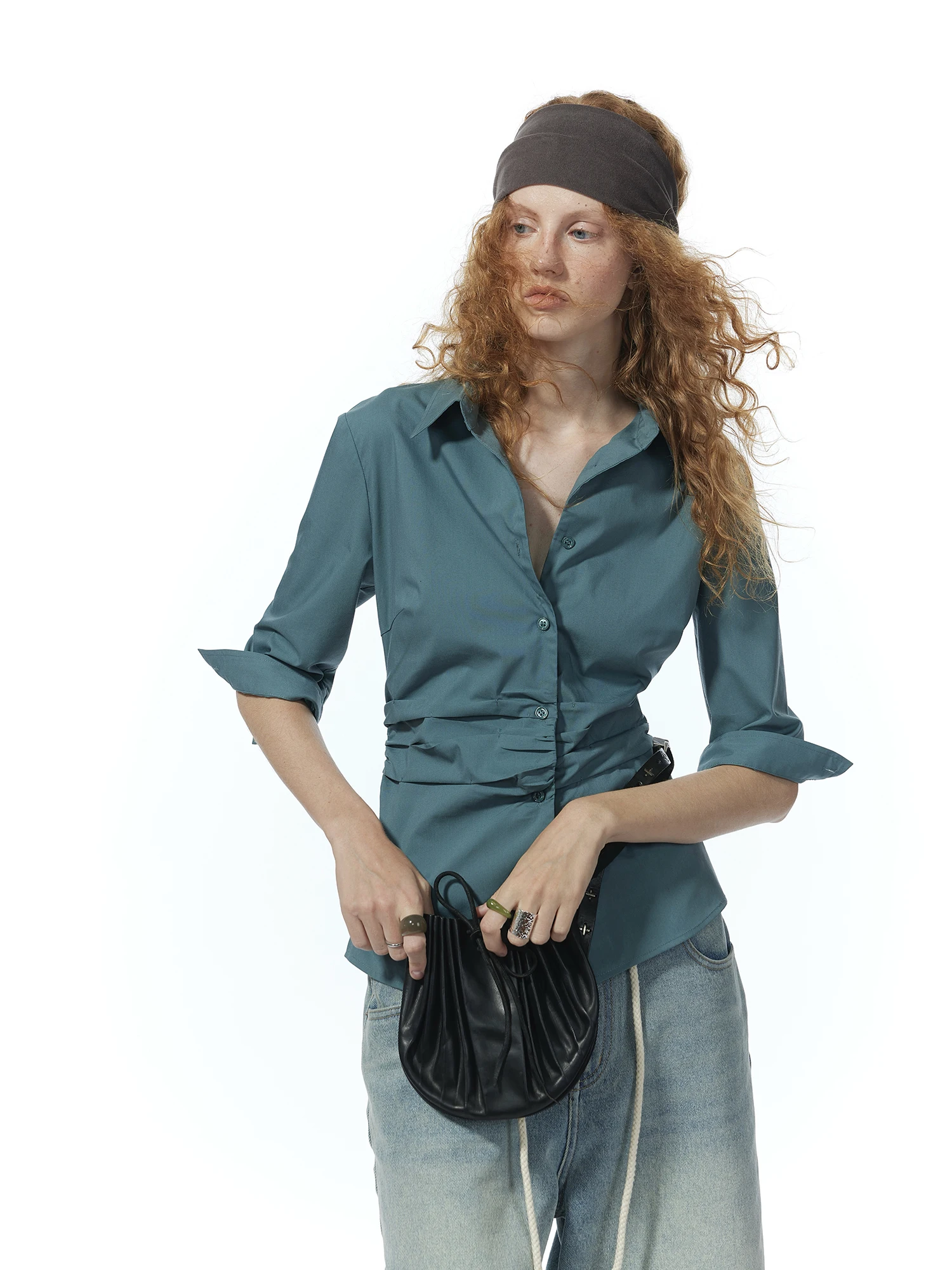 

Офисная блузка Molin с объемной вышивкой, воротником-стойкой, приталенная, с плиссировкой, рукавом 3/4, в корейском стиле, приталенного кроя, для повседневной носки