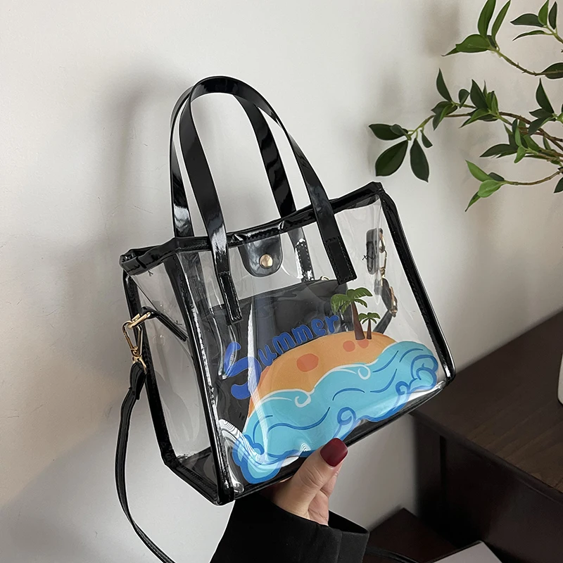 Waterproof PVC Transparent Crossbody Bag For Women Summer Handbag 2 Set Shoulder Bag Lady Large Capacity Tote Clear Beach Bag