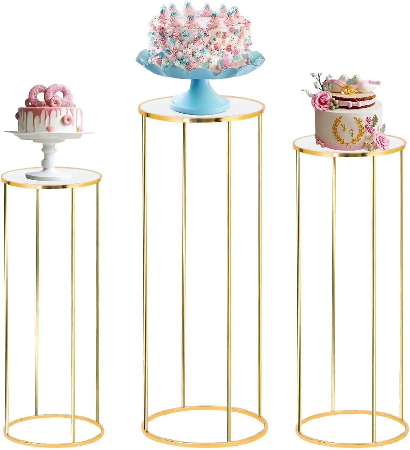 

3-Piece Metal Cylinder Stand Set for Party Decorations, Cake Table and Plant Display