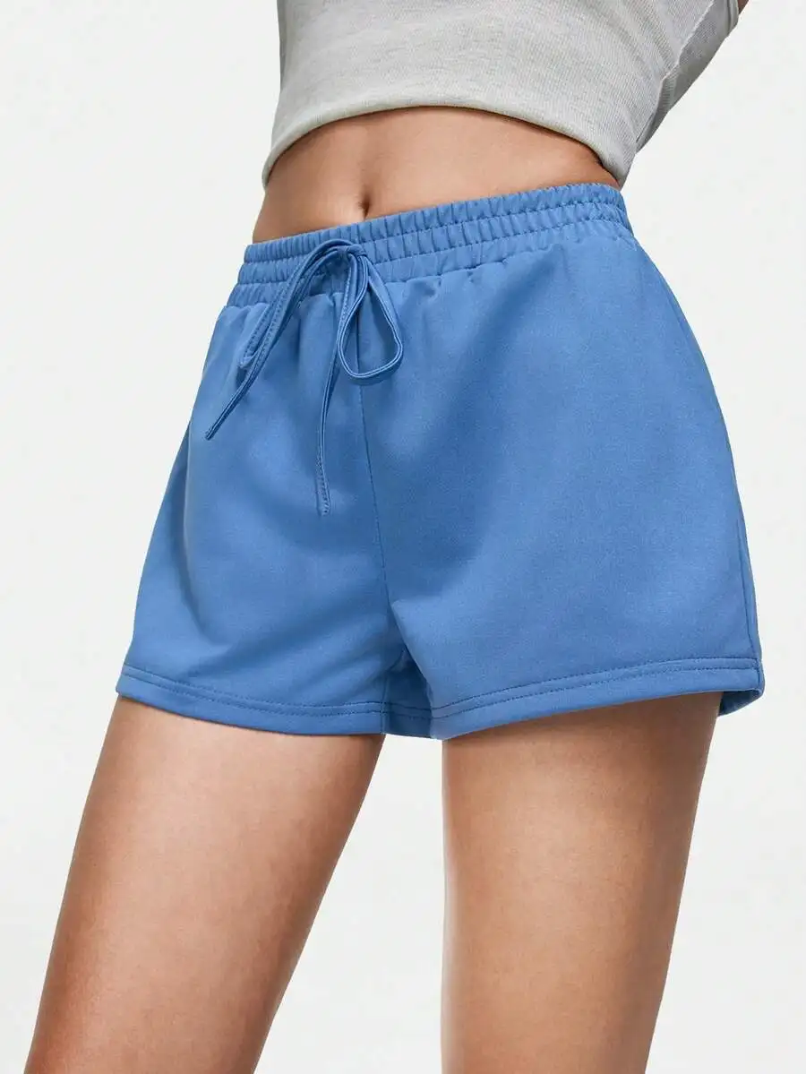 

Women Solid Color Drawstring Waist Casual Pajama Shorts