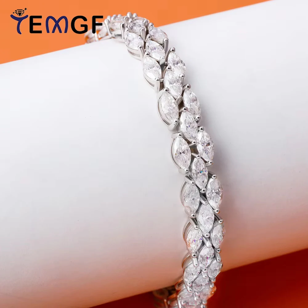 TEMGF S925 سوار الفضة 0.3CT ماركيز مويسانيتي البطانة 15-18 سنتيمتر طول للنساء موضة أنيقة غرامة مجوهرات