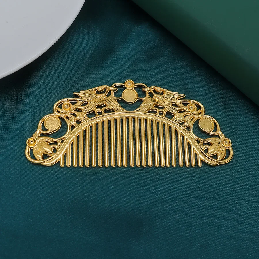 New Chinese Hairpin Retro Hair Comb Hanfu Dish Hairpin Hair Ornament Hollow Carved Comb Gold Ornament Metal Comb