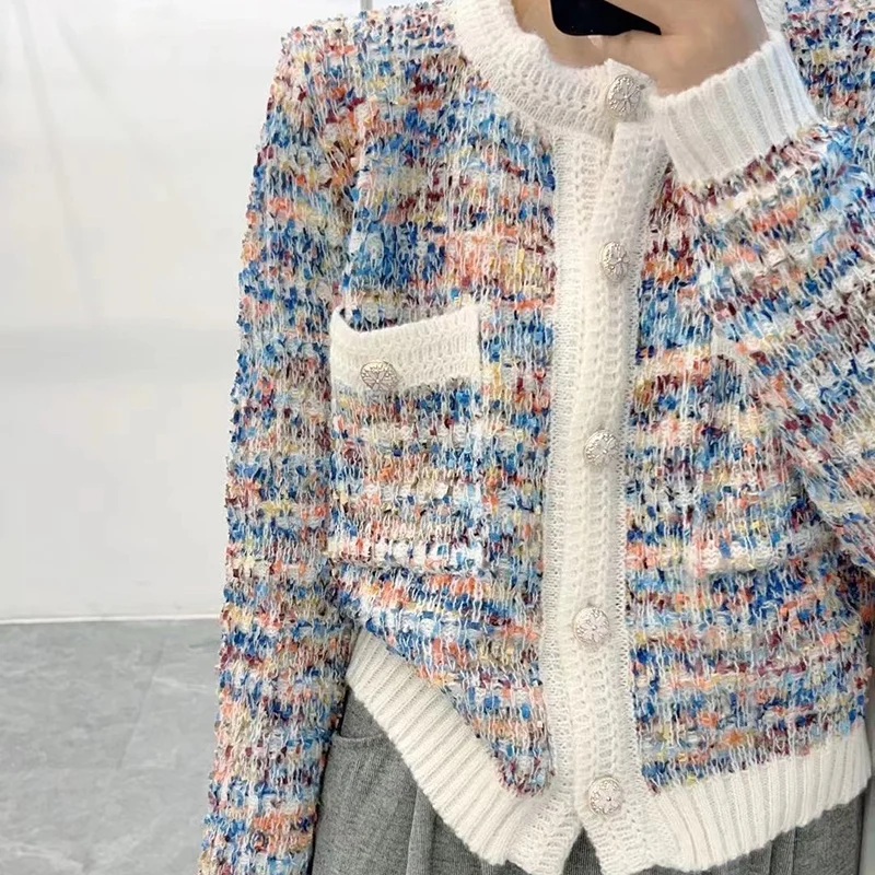 

Korean version sweet colored dot sweater jacket women's autumn and winter new round neck single breasted knitted cardigan