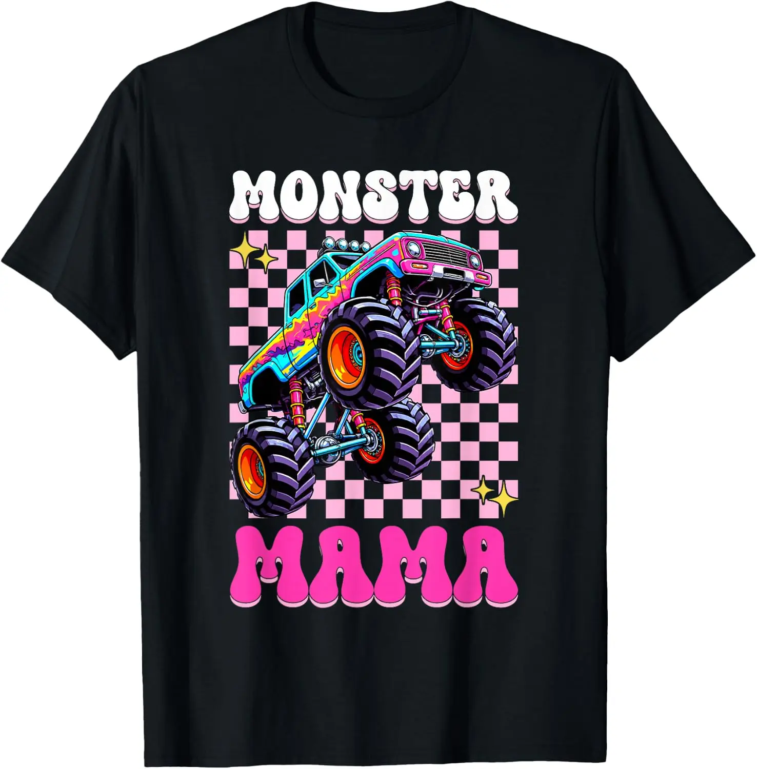 Mama Monster Truck Checkered Racing Motorsport Mom Mother T-Shirt Premium heavyweight pure cotton—stylish, versatile, and unisex; a perfect Christmas gift suitable for year-round wear.