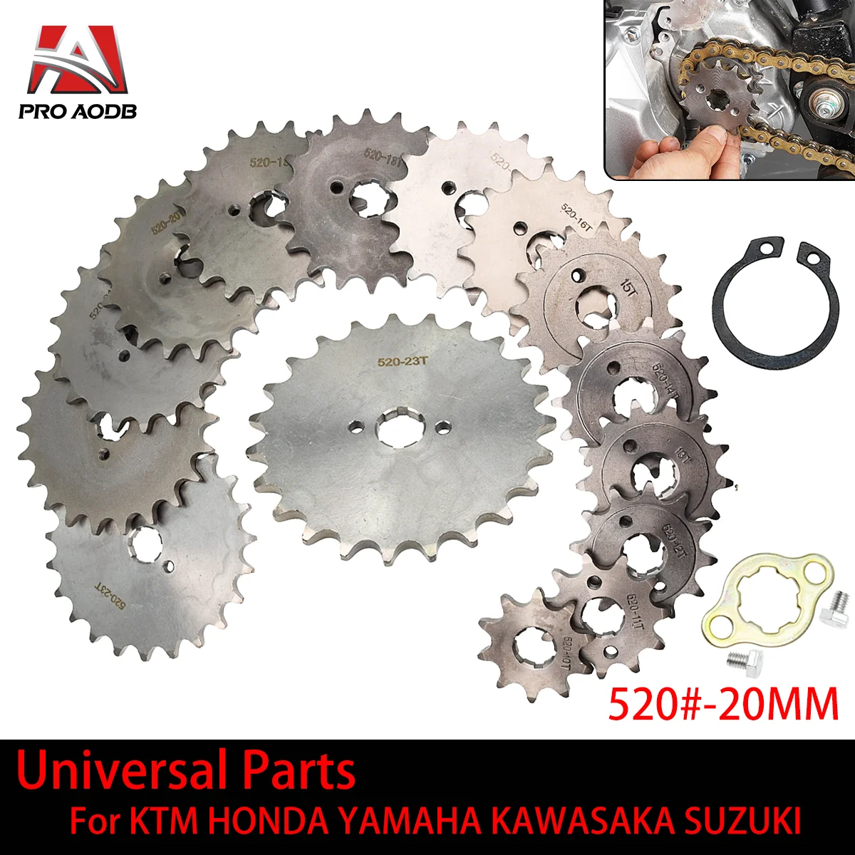 

MOTO Universal Parts 520# Chain 20mm 10T - 23T Front Engine Sprocket For Dirt Bike Steel Bike ATV Quad Go Karts Buggy Motorcycle