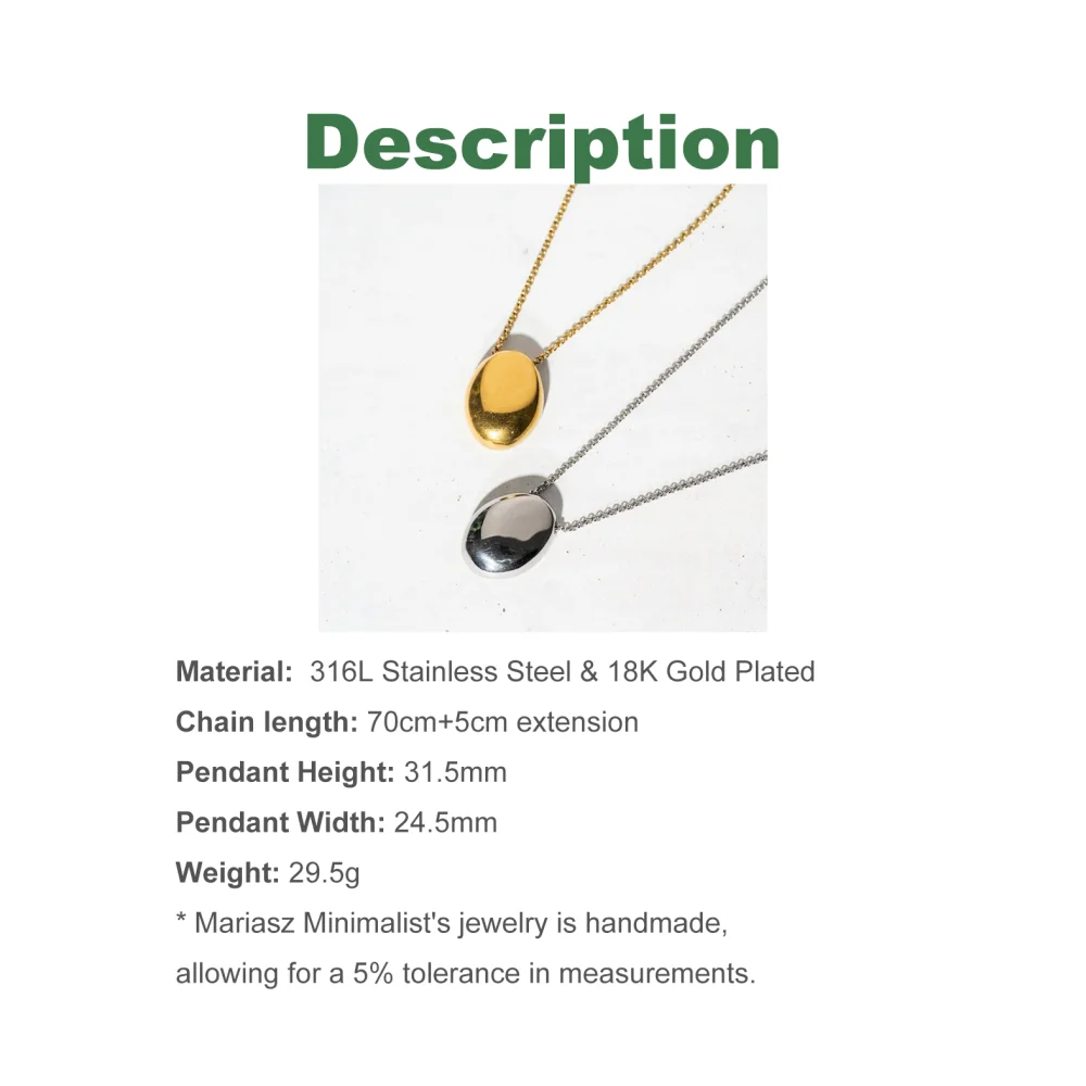 70cm Simple Long Stainless Steel Necklace Silver Gold Color Adjustable Oval Pendant Necklaces Jewelry For Women Gift